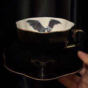 Gothic Victorian Style Black Bat Teacup & Saucer